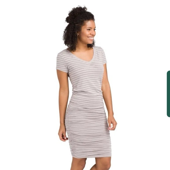 Prana Dresses & Skirts - NWT Prana Women's Foundation Dress with Gathered Top Gray and Black Strips